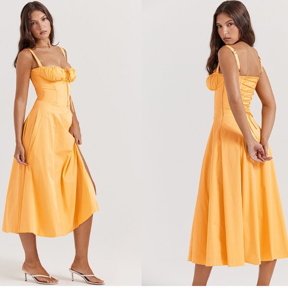 HOUSE OF CB 'Carmen' Tangerine Bustier Sundress NWOT - Picture 2 of 12